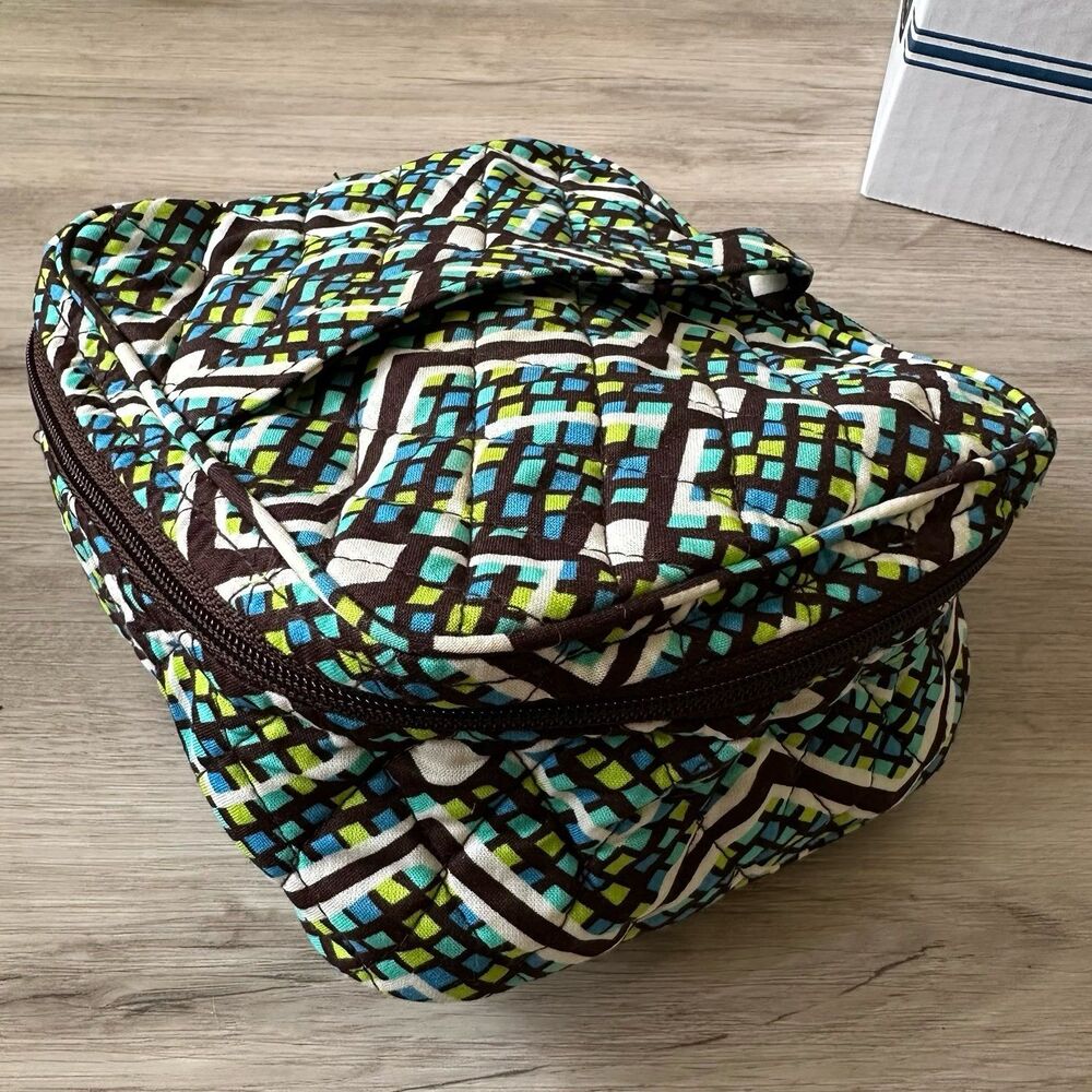 Vera Bradley Rainforest Pattern Zip-Around Quilted Cosmetic Bag with Handle